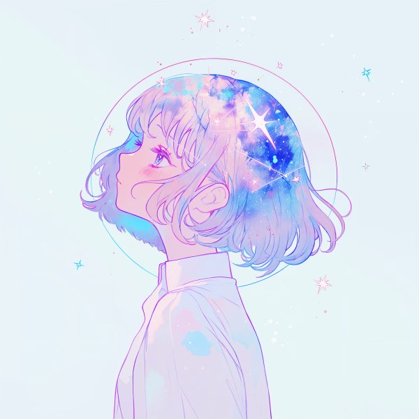 宇宙チックレトロな女の子の横顔ポートレートイラスト no,3