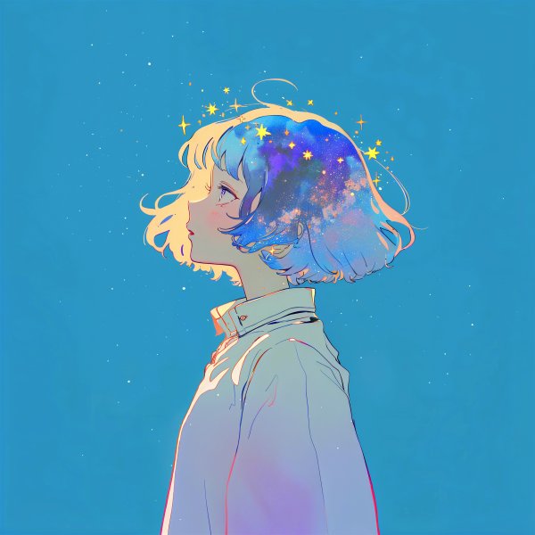 宇宙チックレトロな女の子の横顔ポートレートイラスト no,6