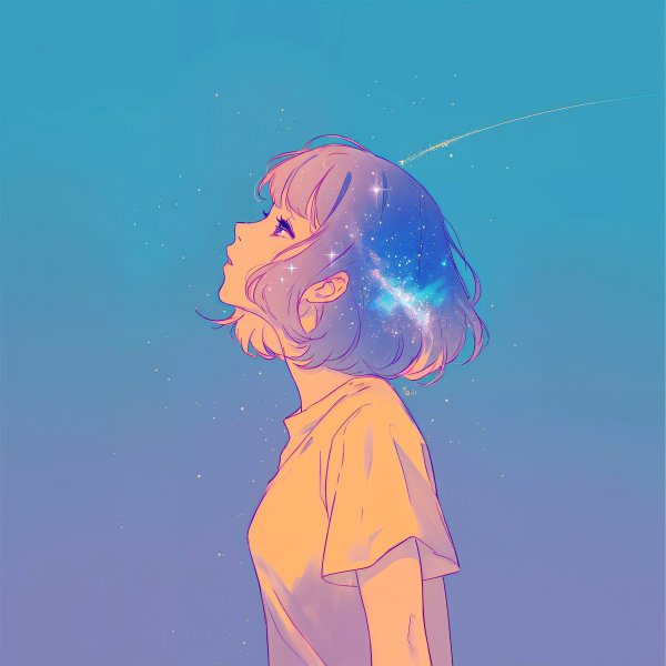 宇宙チックレトロな女の子の横顔ポートレートイラスト no,7