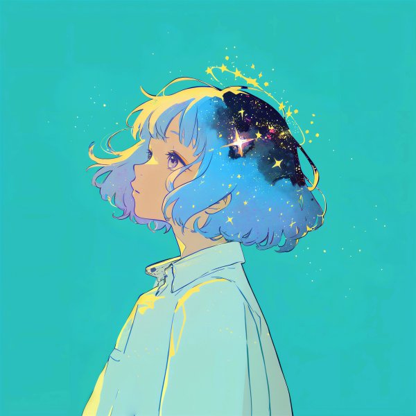 宇宙チックレトロな女の子の横顔ポートレートイラスト no,10