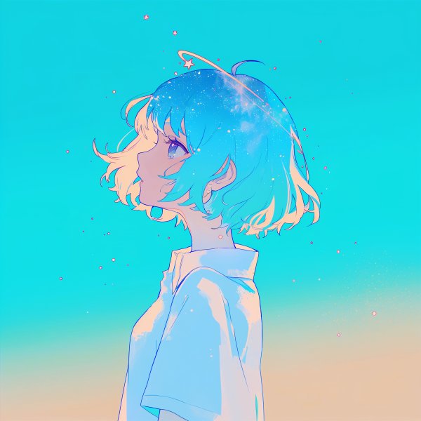 宇宙チックレトロな女の子の横顔ポートレートイラスト no,11