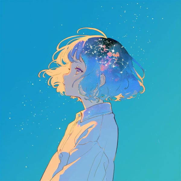 宇宙チックレトロな女の子の横顔ポートレートイラスト no,12