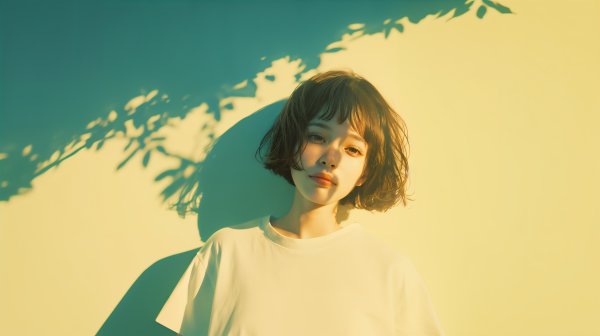 木漏れ日にあたる若い女性のポートレート写真風素材 no.4