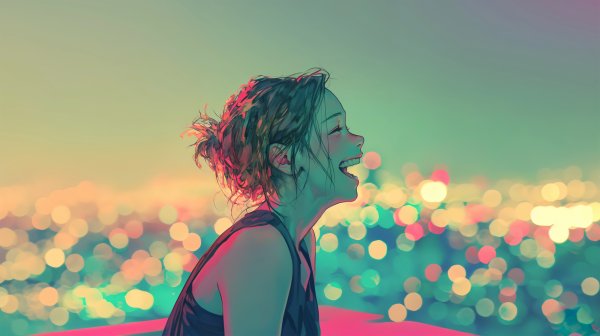 東京の夜景に向かって叫ぶ女の子のイラスト no.8