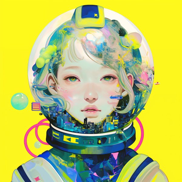 SFチックな女性のコラージューアートポートレートイラスト no.8