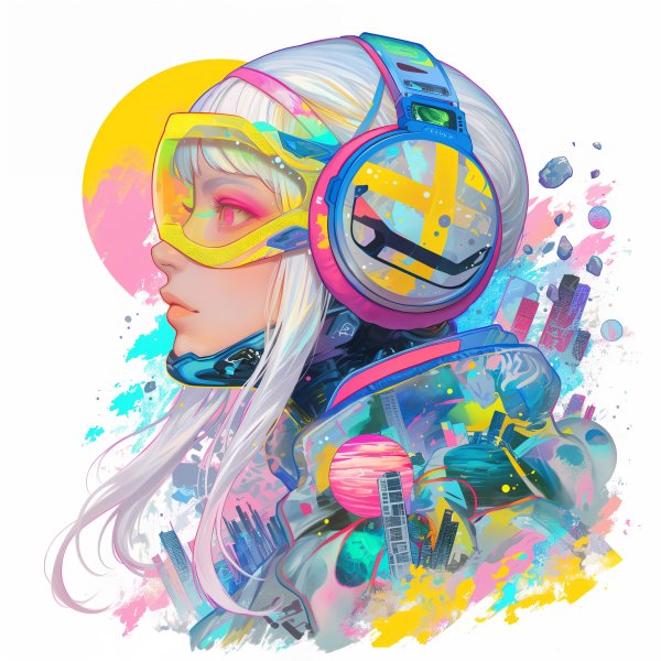 SFチックな女性のコラージューアートポートレートイラスト no.2