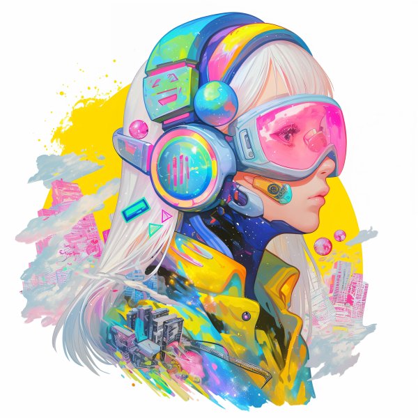 SFチックな女性のコラージューアートポートレートイラスト no.6