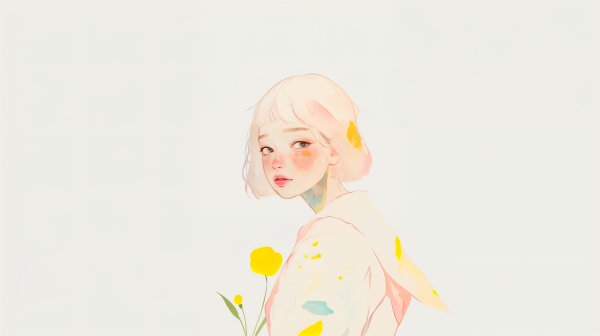 透明感ある女の子の淡い水彩のアートポートレート no.1