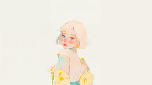 透明感ある女の子の淡い水彩のアートポートレート no.2