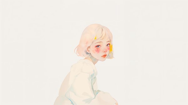 透明感ある女の子の淡い水彩のアートポートレート no.3