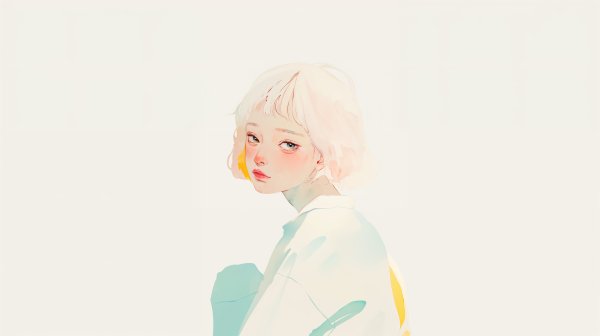 透明感ある女の子の淡い水彩のアートポートレート no.4