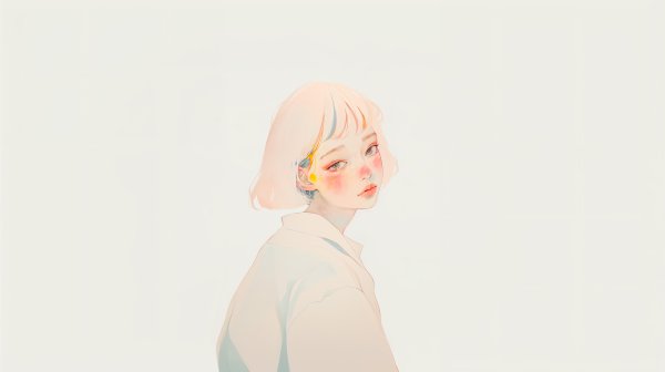 透明感ある女の子の淡い水彩のアートポートレート no.6