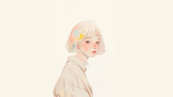 透明感ある女の子の淡い水彩のアートポートレート no.8
