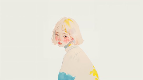 透明感ある女の子の淡い水彩のアートポートレート no.9