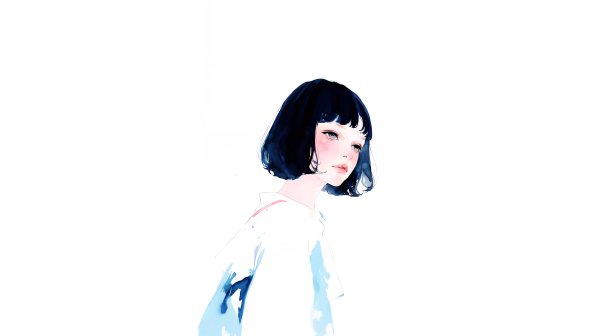 オン眉ボブヘアの女性のモダンな水彩ポートレートイラスト素材 no.2