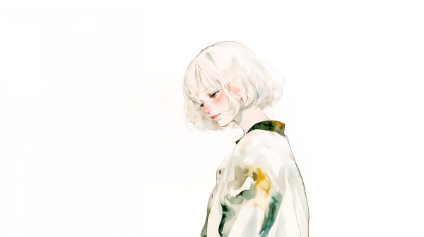 柔らかいテイストで描かれた女性の水彩ポートレートイラスト素材 no.1
