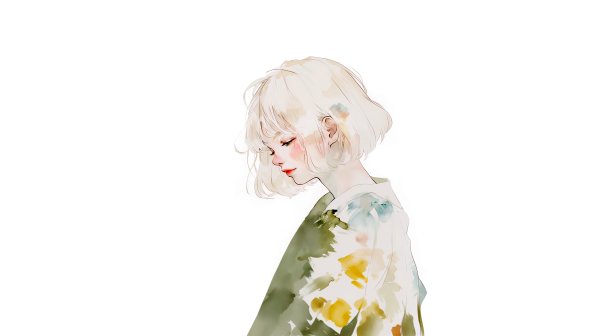 柔らかいテイストで描かれた女性の水彩ポートレートイラスト素材 no.2