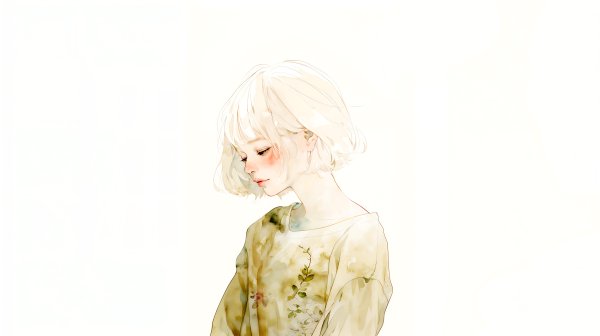 柔らかいテイストで描かれた女性の水彩ポートレートイラスト素材 no.3