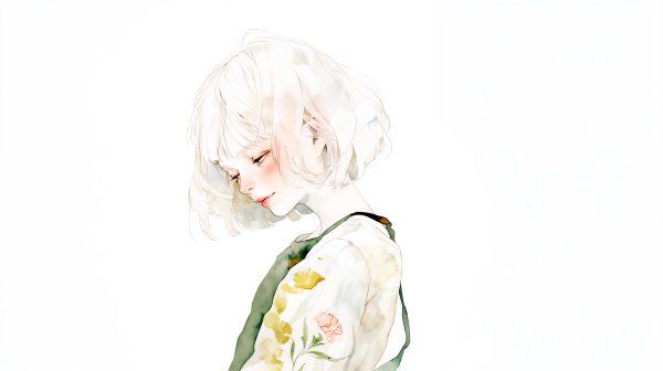 柔らかいテイストで描かれた女性の水彩ポートレートイラスト素材 no.5