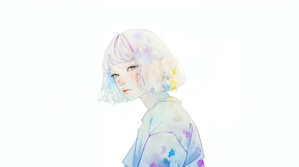 水彩で描かれた透明感のある若い女性のポートレートイラスト素材 no.4