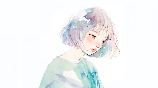 水彩で描かれた透明感のある若い女性のポートレートイラスト素材 no.6