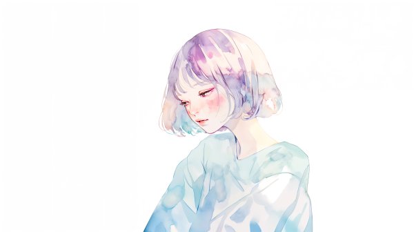 水彩で描かれた透明感のある若い女性のポートレートイラスト素材 no.7