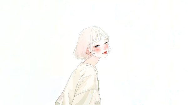 水彩で描かれた透明感のある若い女性のポートレートイラスト素材 no.12