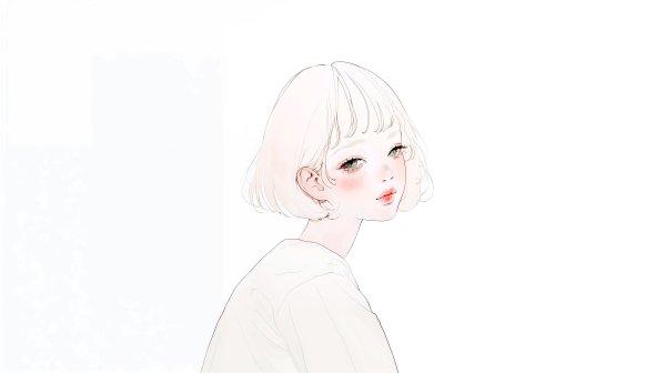 水彩で描かれた透明感のある若い女性のポートレートイラスト素材 no.14