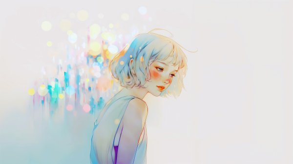 夜の街を歩く女性の淡くノスタルジックな水彩イラスト素材 no.9