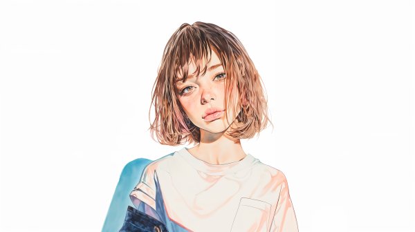 モダン水彩で描かれたハーフ風の可愛い女の子ポートレートイラスト no.4