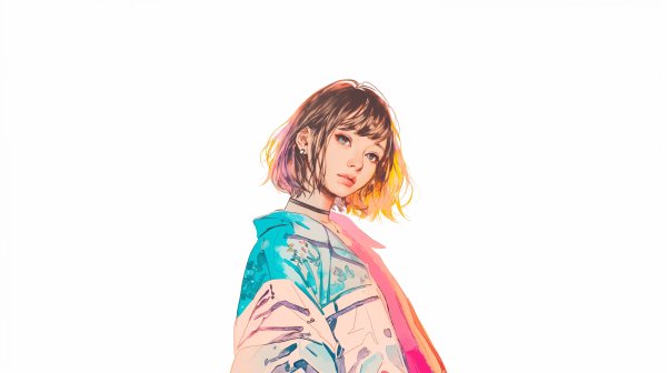 淡いくすみカラーでカラフルに描かれたちょっとボーイッシュな女の子のイラスト no.7