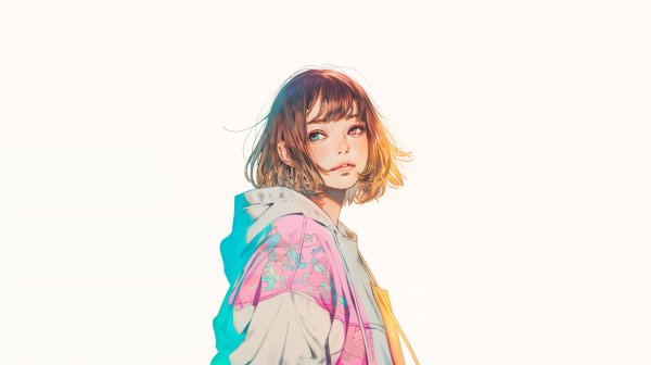 淡いくすみカラーでカラフルに描かれたちょっとボーイッシュな女の子のイラスト no.9