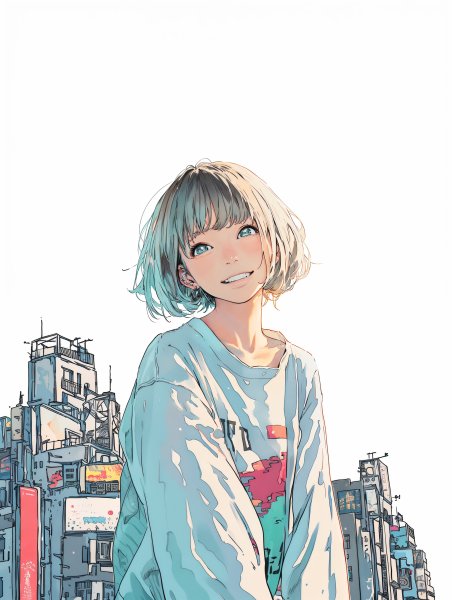 東京の街で明るく笑う可愛い女の子のイラスト no.1