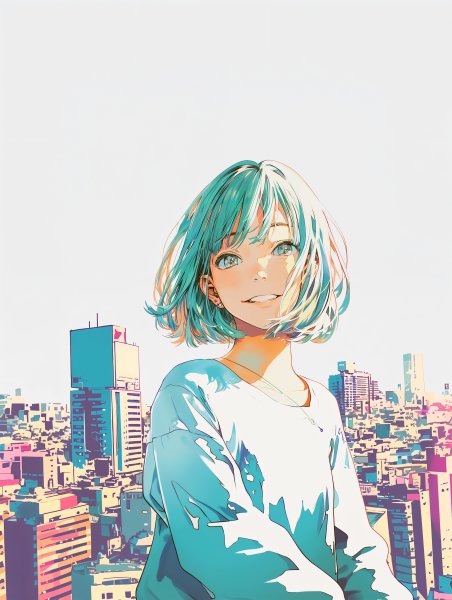 東京の街で明るく笑う可愛い女の子のイラスト no.2
