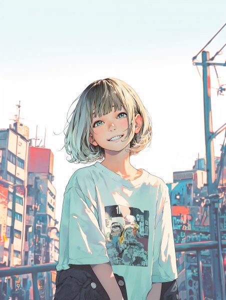 東京の街で明るく笑う可愛い女の子のイラスト no.4