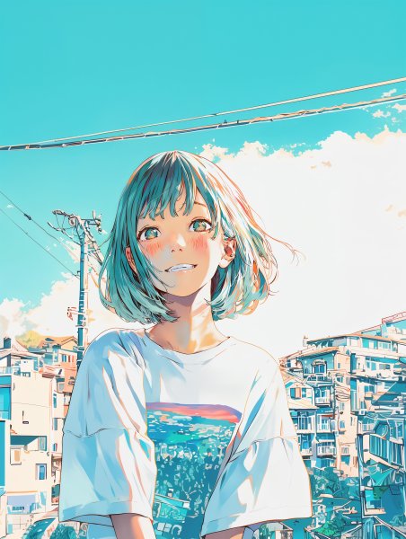 東京の街で明るく笑う可愛い女の子のイラスト no.5