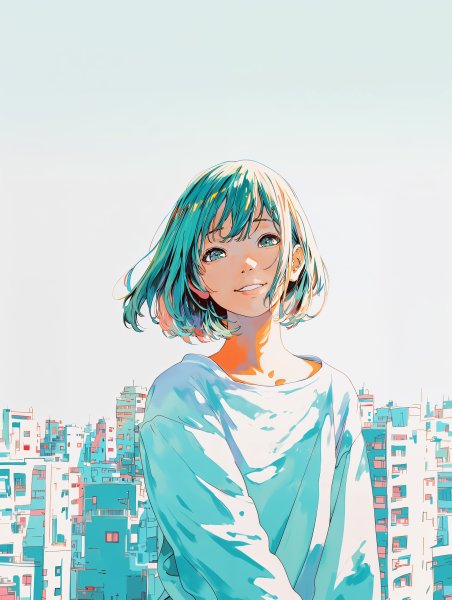 東京の街で明るく笑う可愛い女の子のイラスト no.7
