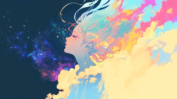 目を閉じる女性と幻想的な夜空 no.1