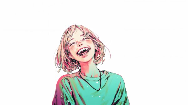 思い切り笑う笑顔の女性のアートポートレート no.2