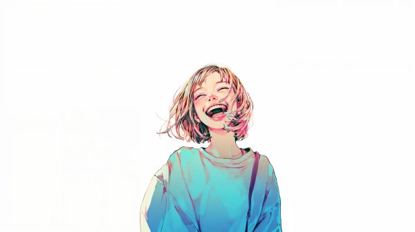思い切り笑う笑顔の女性のアートポートレート no.8