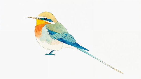 カラフルで可愛い鳥の水彩イラスト no.7