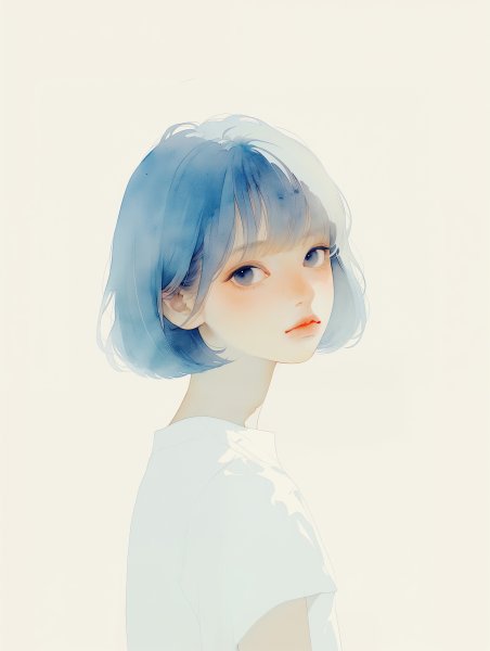淡い水彩で描かれた美しい女の子のポートレートイラスト no.1