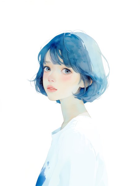 淡い水彩で描かれた美しい女の子のポートレートイラスト no.2