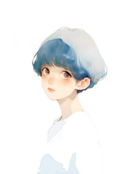 淡い水彩で描かれた美しい女の子のポートレートイラスト no.3