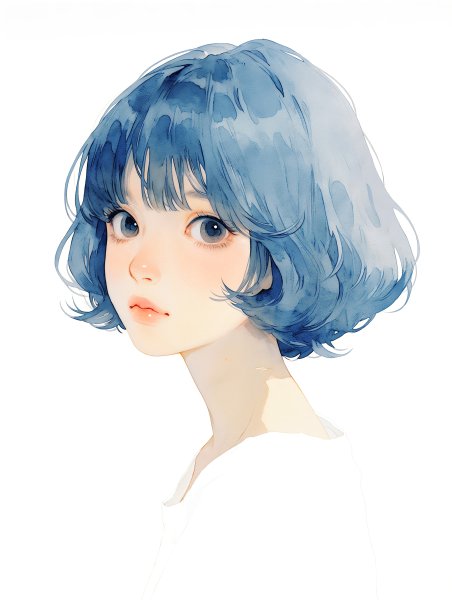 淡い水彩で描かれた美しい女の子のポートレートイラスト no.4