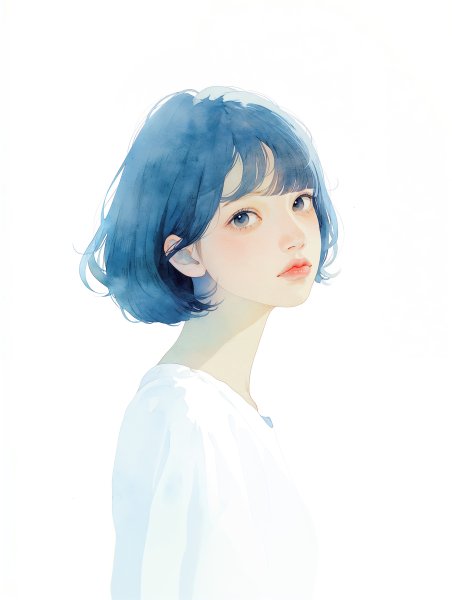 淡い水彩で描かれた美しい女の子のポートレートイラスト no.5