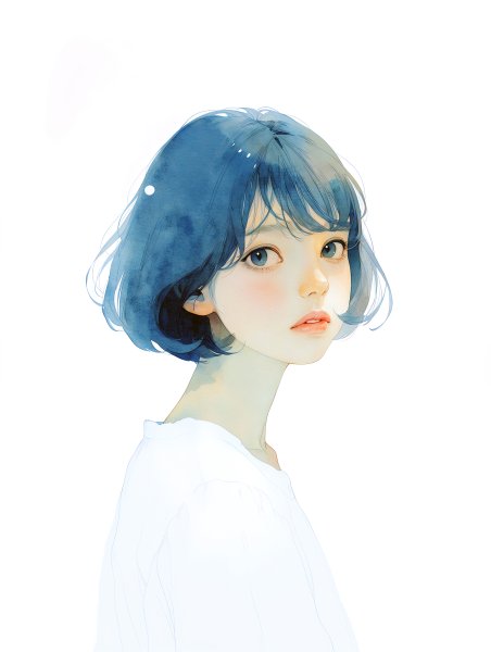 淡い水彩で描かれた美しい女の子のポートレートイラスト no.6