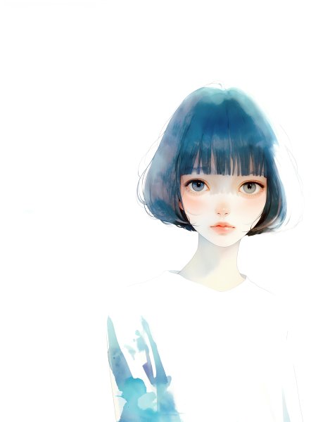 淡い水彩で描かれた美しい女の子のポートレートイラスト no.7