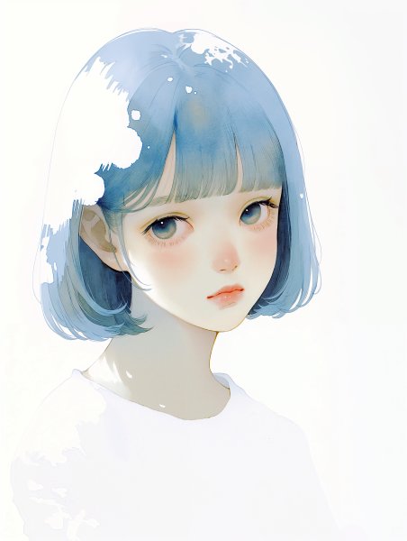淡い水彩で描かれた美しい女の子のポートレートイラスト no.8