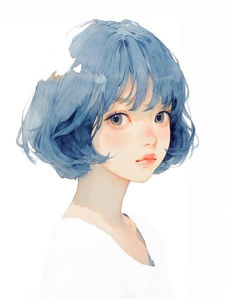 淡い水彩で描かれた美しい女の子のポートレートイラスト no.9